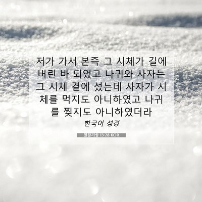 Picture 07 - 열왕기상 13:28 KOR - 저가 가서 본즉 그 시체가 길에 버린 - Bible Verse Picture