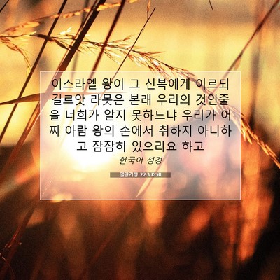 Picture 07 - 열왕기상 22:3 KOR - 이스라엘 왕이 그 신복에게 이르되 - Bible Verse Picture
