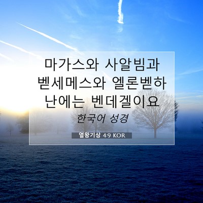 Picture 07 - 열왕기상 4:9 KOR - 마가스와 사알빔과 벧세메스와 - Bible Verse Picture