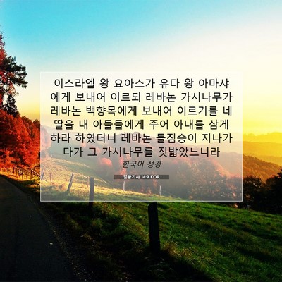 Picture 07 - 열왕기하 14:9 KOR - 이스라엘 왕 요아스가 유다 왕 - Bible Verse Picture