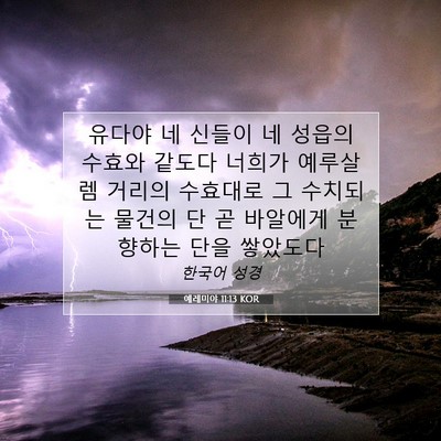 Picture 07 - 예레미야 11:13 KOR - 유다야 네 신들이 네 성읍의 수효와 - Bible Verse Picture