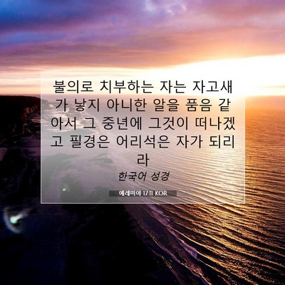 Picture 07 - 예레미야 17:11 KOR - 불의로 치부하는 자는 자고새가 낳지 - Bible Verse Picture
