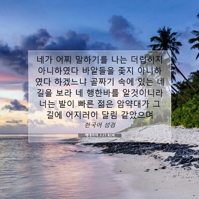 Picture 07 - 예레미야 2:23 KOR - 네가 어찌 말하기를 나는 더럽히지 - Bible Verse Picture