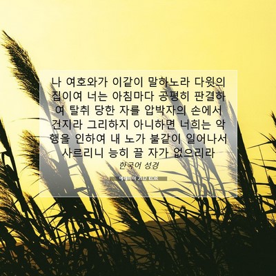 Picture 07 - 예레미야 21:12 KOR - 나 여호와가 이같이 말하노라 다윗의 - Bible Verse Picture