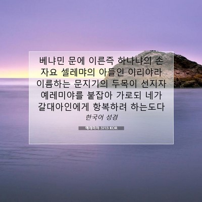 Picture 07 - 예레미야 37:13 KOR - 베냐민 문에 이른즉 하나냐의 손자요 - Bible Verse Picture