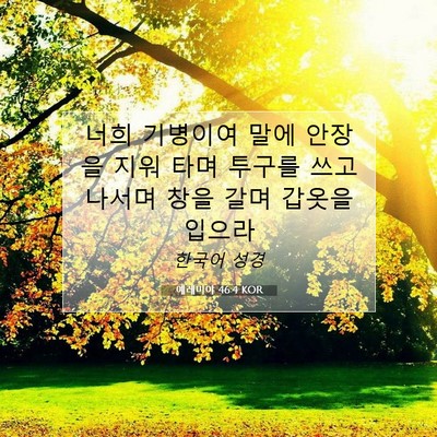 Picture 07 - 예레미야 46:4 KOR - 너희 기병이여 말에 안장을 지워 - Bible Verse Picture