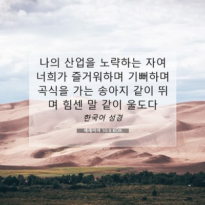 Picture 07 - 예레미야 50:11 KOR - 나의 산업을 노략하는 자여 너희가 - Bible Verse Picture