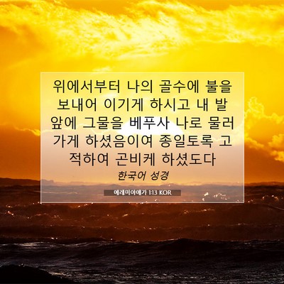 Picture 07 - 예레미야애가 1:13 KOR - 위에서부터 나의 골수에 불을 보내어 - Bible Verse Picture