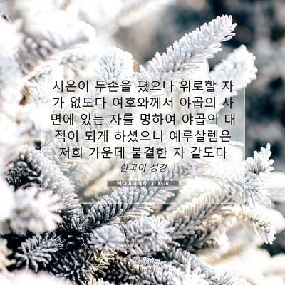 Picture 07 - 예레미야애가 1:17 KOR - 시온이 두손을 폈으나 위로할 자가 - Bible Verse Picture