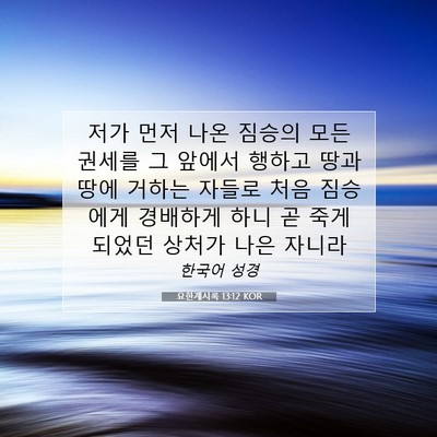 Picture 07 - 요한계시록 13:12 KOR - 저가 먼저 나온 짐승의 모든 권세를 - Bible Verse Picture