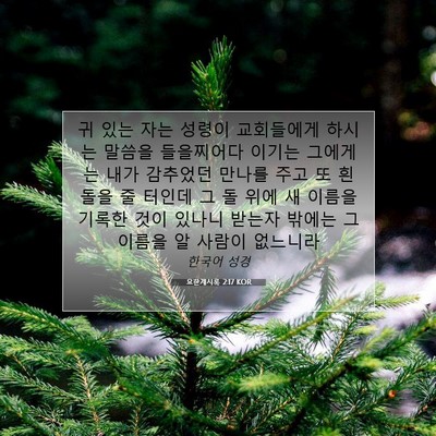 Picture 07 - 요한계시록 2:17 KOR - 귀 있는 자는 성령이 교회들에게 - Bible Verse Picture