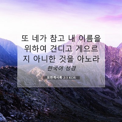 Picture 07 - 요한계시록 2:3 KOR - 또 네가 참고 내 이름을 위하여 - Bible Verse Picture