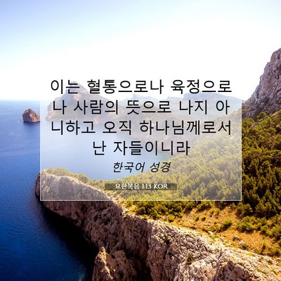 Picture 07 - 요한복음 1:13 KOR - 이는 혈통으로나 육정으로나 사람의 - Bible Verse Picture