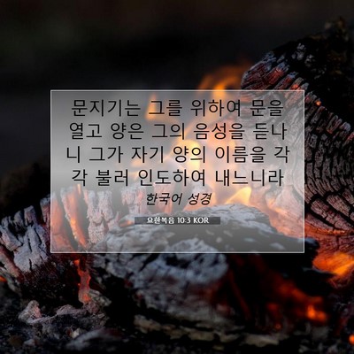 Picture 07 - 요한복음 10:3 KOR - 문지기는 그를 위하여 문을 열고 - Bible Verse Picture