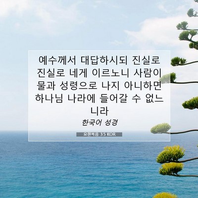 Picture 07 - 요한복음 3:5 KOR - 예수께서 대답하시되 진실로 진실로 - Bible Verse Picture