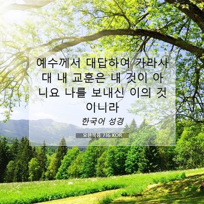 Picture 07 - 요한복음 7:16 KOR - 예수께서 대답하여 가라사대 내 - Bible Verse Picture