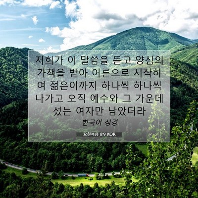 Picture 07 - 요한복음 8:9 KOR - 저희가 이 말씀을 듣고 양심의 - Bible Verse Picture