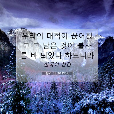 Picture 07 - 욥기 22:20 KOR - 우리의 대적이 끊어졌고 그 남은 - Bible Verse Picture