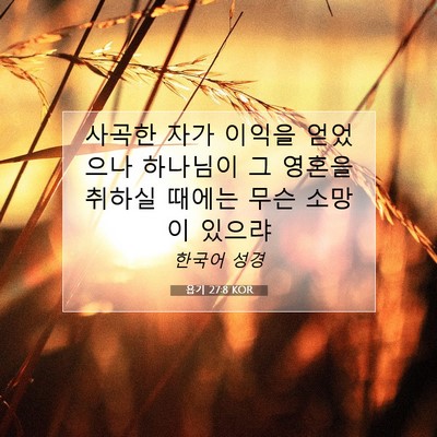 Picture 07 - 욥기 27:8 KOR - 사곡한 자가 이익을 얻었으나 - Bible Verse Picture