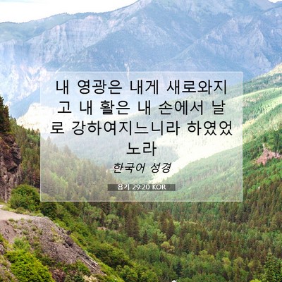 Picture 07 - 욥기 29:20 KOR - 내 영광은 내게 새로와지고 내 활은 - Bible Verse Picture