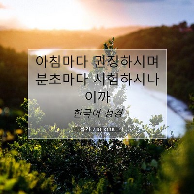Picture 07 - 욥기 7:18 KOR - 아침마다 권징하시며 분초마다 - Bible Verse Picture
