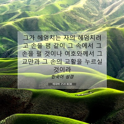 Picture 07 - 이사야 25:11 KOR - 그가 헤엄치는 자의 헤엄치려고 손을 - Bible Verse Picture