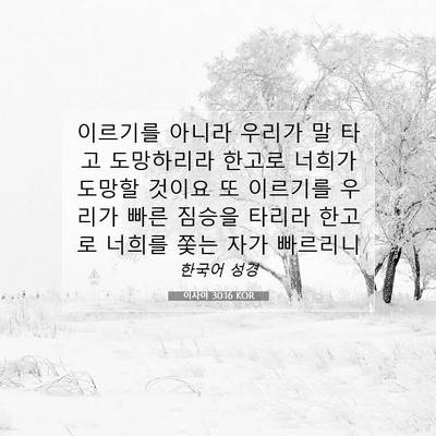 Picture 07 - 이사야 30:16 KOR - 이르기를 아니라 우리가 말 타고 - Bible Verse Picture