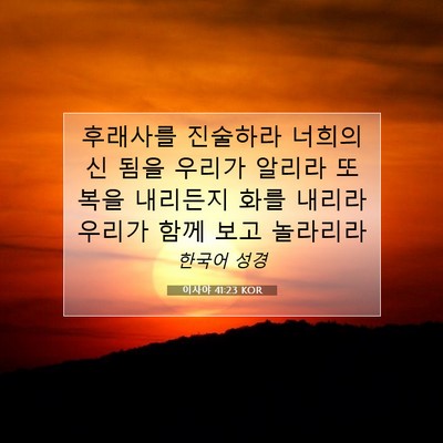 Picture 07 - 이사야 41:23 KOR - 후래사를 진술하라 너희의 신 됨을 - Bible Verse Picture