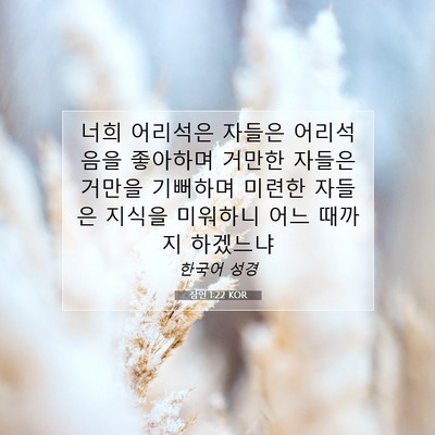 Picture 07 - 잠언 1:22 KOR - 너희 어리석은 자들은 어리석음을 - Bible Verse Picture