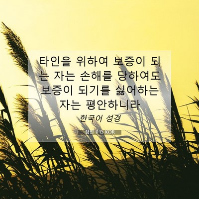 Picture 07 - 잠언 11:15 KOR - 타인을 위하여 보증이 되는 자는 - Bible Verse Picture