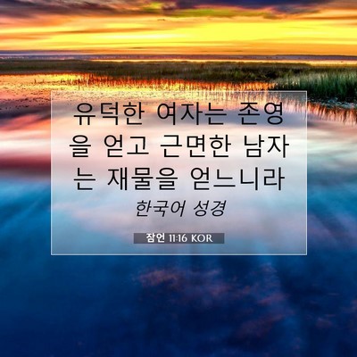 Picture 07 - 잠언 11:16 KOR - 유덕한 여자는 존영을 얻고 근면한 - Bible Verse Picture
