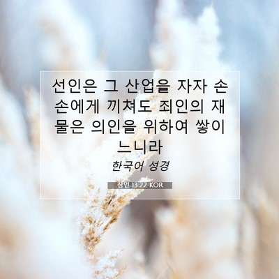 Picture 07 - 잠언 13:22 KOR - 선인은 그 산업을 자자 손손에게 - Bible Verse Picture