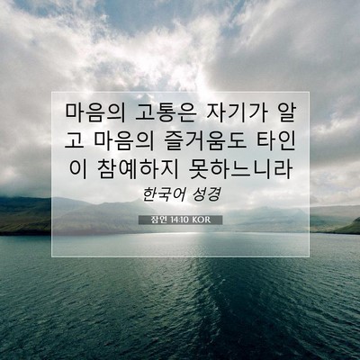 Picture 07 - 잠언 14:10 KOR - 마음의 고통은 자기가 알고 마음의 - Bible Verse Picture