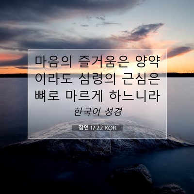 Picture 07 - 잠언 17:22 KOR - 마음의 즐거움은 양약이라도 심령의 - Bible Verse Picture