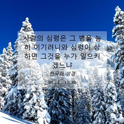 Picture 07 - 잠언 18:14 KOR - 사람의 심령은 그 병을 능히 - Bible Verse Picture