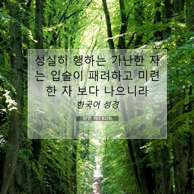 Picture 07 - 잠언 19:1 KOR - 성실히 행하는 가난한 자는 입술이 - Bible Verse Picture