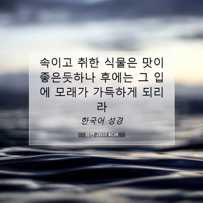 Picture 07 - 잠언 20:17 KOR - 속이고 취한 식물은 맛이 좋은듯하나 - Bible Verse Picture
