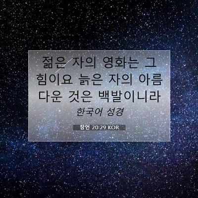 Picture 07 - 잠언 20:29 KOR - 젊은 자의 영화는 그 힘이요 늙은 - Bible Verse Picture