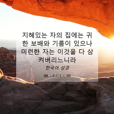 Picture 07 - 잠언 21:20 KOR - 지혜있는 자의 집에는 귀한 보배와 - Bible Verse Picture