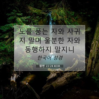 Picture 07 - 잠언 22:24 KOR - 노를 품는 자와 사귀지 말며 울분한 - Bible Verse Picture