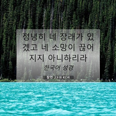 Picture 07 - 잠언 23:18 KOR - 정녕히 네 장래가 있겠고 네 소망이 - Bible Verse Picture