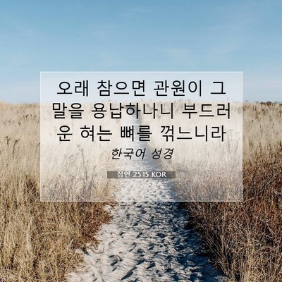 Picture 07 - 잠언 25:15 KOR - 오래 참으면 관원이 그 말을 - Bible Verse Picture