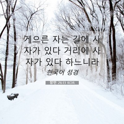 Picture 07 - 잠언 26:13 KOR - 게으른 자는 길에 사자가 있다 - Bible Verse Picture