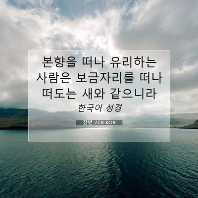 Picture 07 - 잠언 27:8 KOR - 본향을 떠나 유리하는 사람은 - Bible Verse Picture