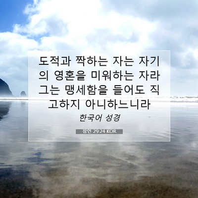 Picture 07 - 잠언 29:24 KOR - 도적과 짝하는 자는 자기의 영혼을 - Bible Verse Picture