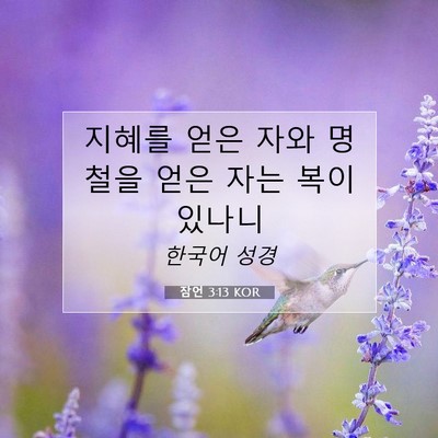 Picture 07 - 잠언 3:13 KOR - 지혜를 얻은 자와 명철을 얻은 자는 - Bible Verse Picture