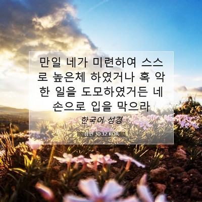 Picture 07 - 잠언 30:32 KOR - 만일 네가 미련하여 스스로 높은체 - Bible Verse Picture
