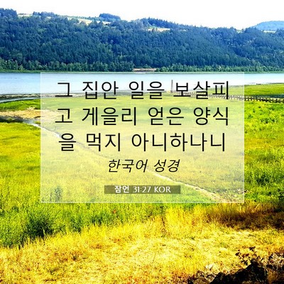 Picture 07 - 잠언 31:27 KOR - 그 집안 일을 보살피고 게을리 얻은 - Bible Verse Picture
