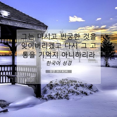 Picture 07 - 잠언 31:7 KOR - 그는 마시고 빈궁한 것을 - Bible Verse Picture