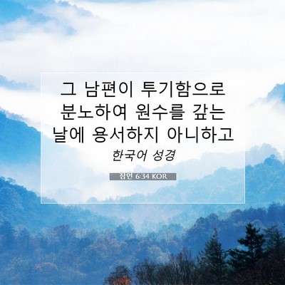 Picture 07 - 잠언 6:34 KOR - 그 남편이 투기함으로 분노하여 - Bible Verse Picture